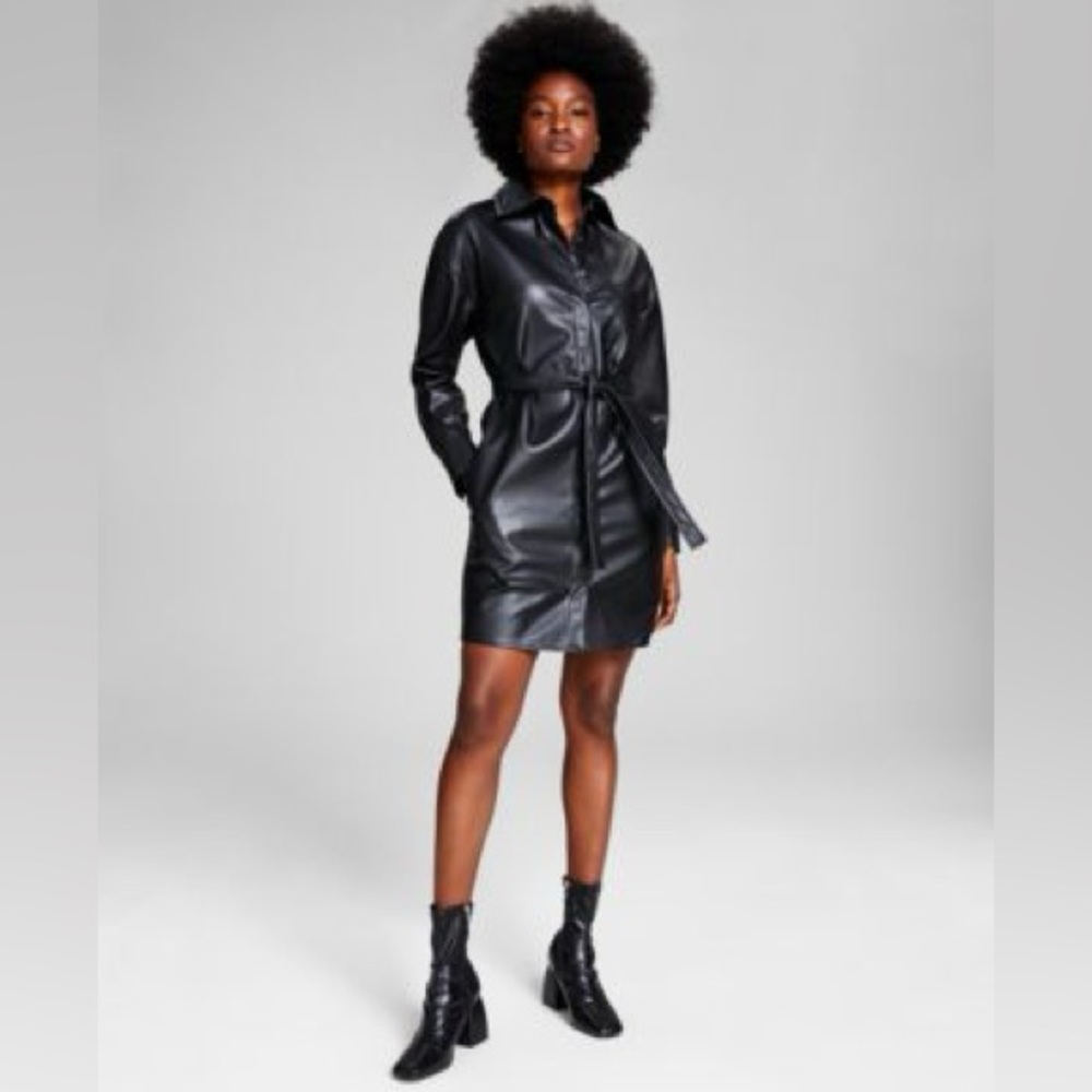 Faux Leather Shirtdress